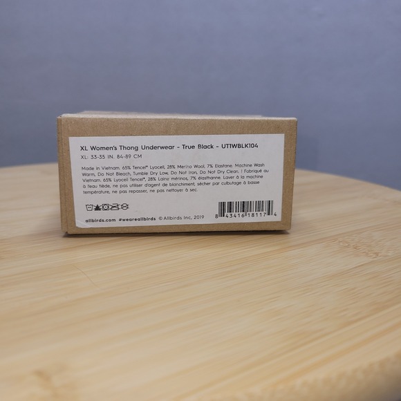 NWT Allbirds Trino Merino Wool Thong Panties Size XL Black Underwear - Picture 3 of 3